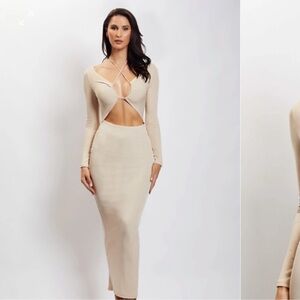 NWT Meshki maddie long sleeve ruched midi dress in black